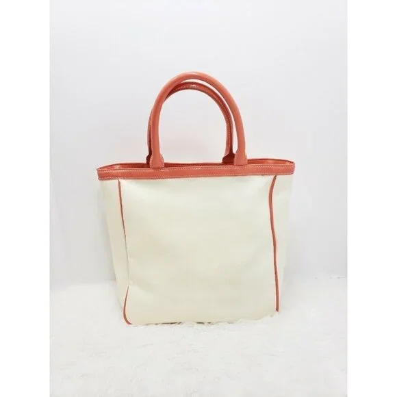 Liz Claiborne New York Pop Tote Large Cream Peach Trim Coin Purse Shoulder Bag - Picture 5 of 12